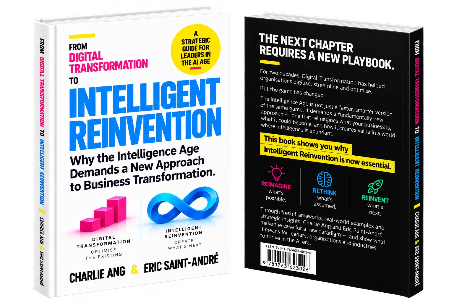 From Digital Transformation to Intelligent Reinvention, front and back covers, by Charlie Ang and Eric Saint-André