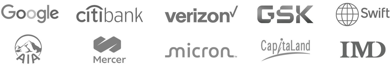 Google, Citibank, Verizon, GSK, Swift, AIA, Mercer, Micron, CapitaLand, IMD